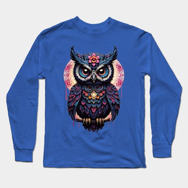 Owl Dia De Los Muertos Long Sleeve T-Shirt by Absinthe Society 